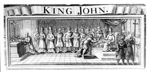 König Johann übergibt seine Krone an Pandulph Masca, päpstlicher Legat, in Dover im Mai 1213